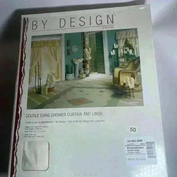Vtg JC Penney's By Design Color Forum Brushstrokes Double Swag Curtain+Liner NIB - Picture 4 of 7